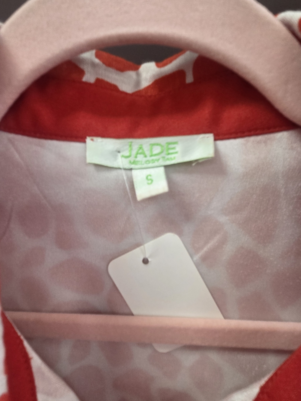 Jade Coral Red Abstract Print Shirt Midi Dress - Picture 2 of 5